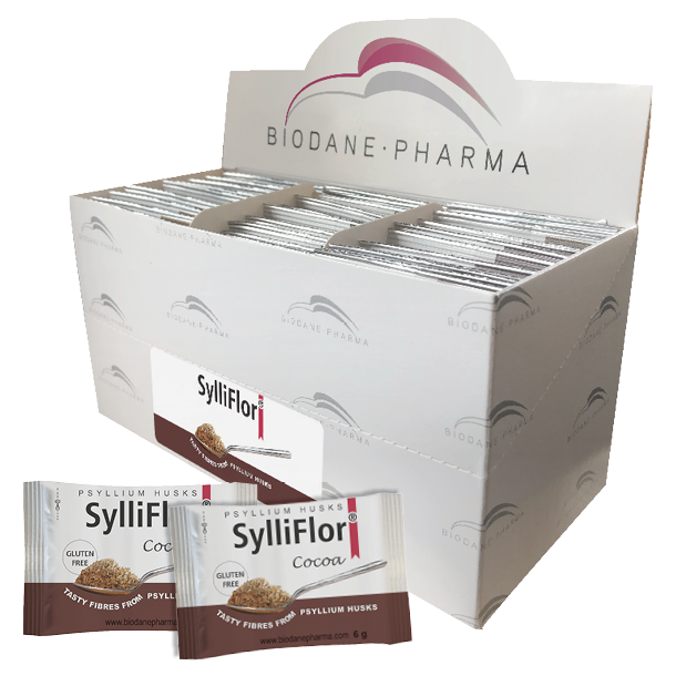 SylliFlor<sup>®</sup> psyllium husks<br />Cacao<br />Sachets 30 x 6 g
