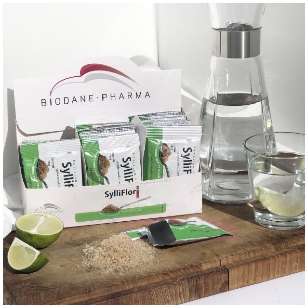 SylliFlor Apple/Cinnamon Sachets – fiber supplement with a warm and natural taste of apple and cinnamon made from psyllium husks by Biodane Pharma