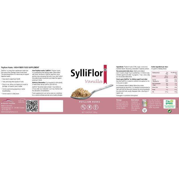 SylliFlor<sup></sup> Psyllium Husks<br />Vanilla<br />Single pack 200 g