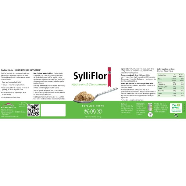 SylliFlor<sup></sup> Psyllium Husks<br />Apple and Cinnamon<br />Single pack 200 g