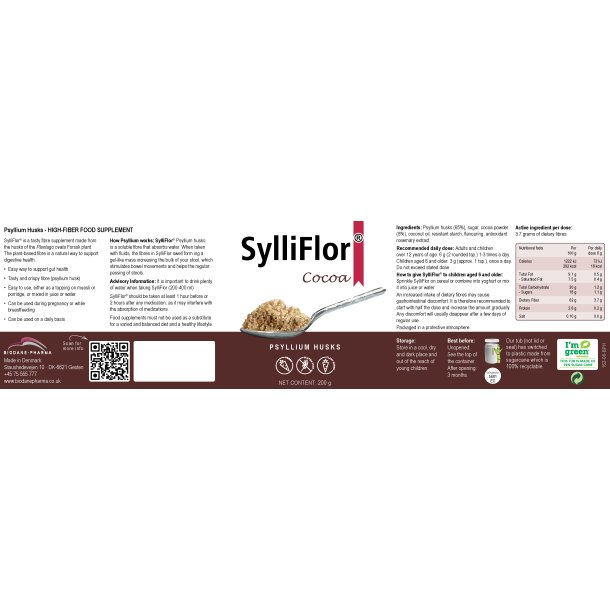 SylliFlor<sup></sup> Psyllium Husks<br>Cocoa<br>Single pack 200 g